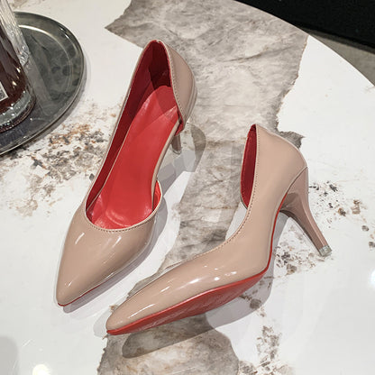 Large-sized side-open red-soled high heels