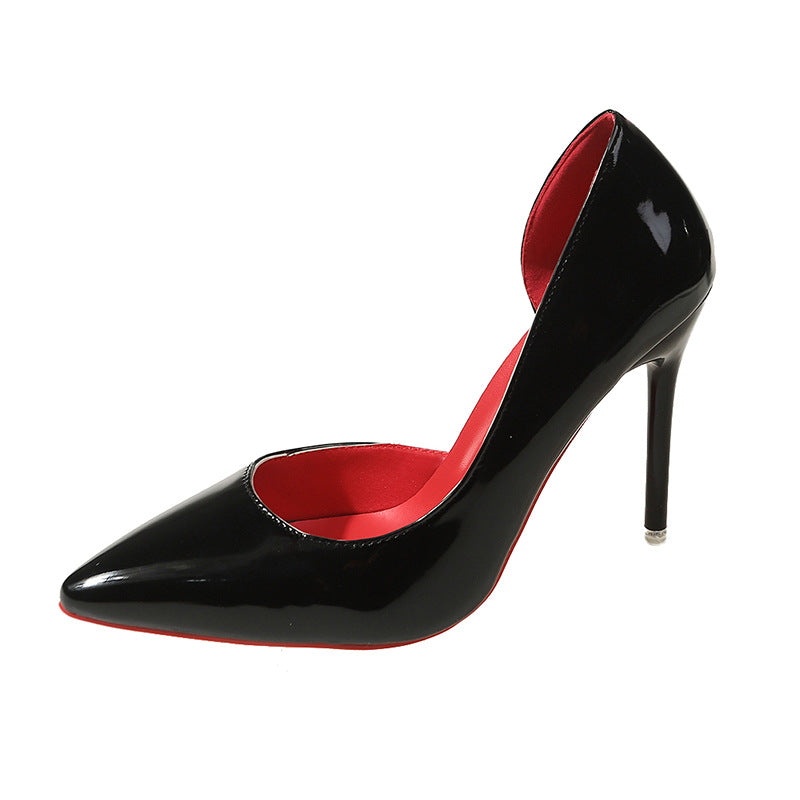 Large-sized side-open red-soled high heels