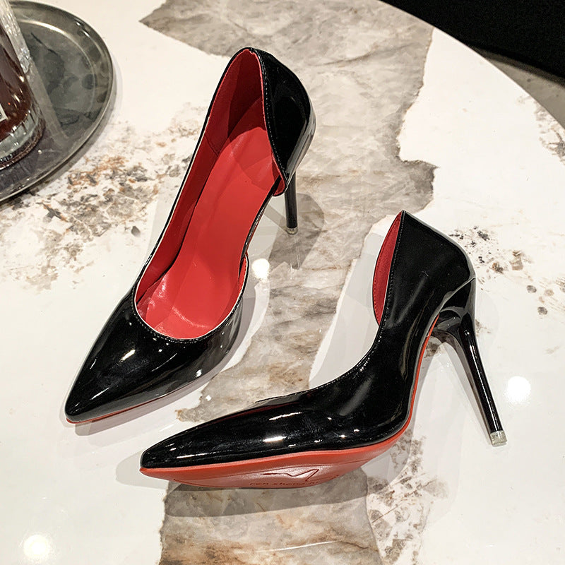 Large-sized side-open red-soled high heels