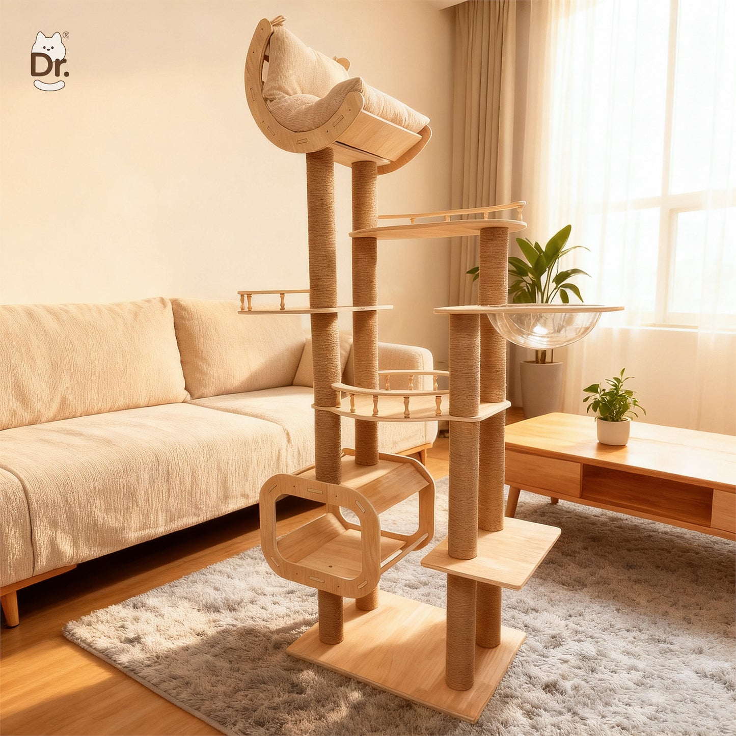 Large Solid Wood Cat Climbing Frame with Scratching Post