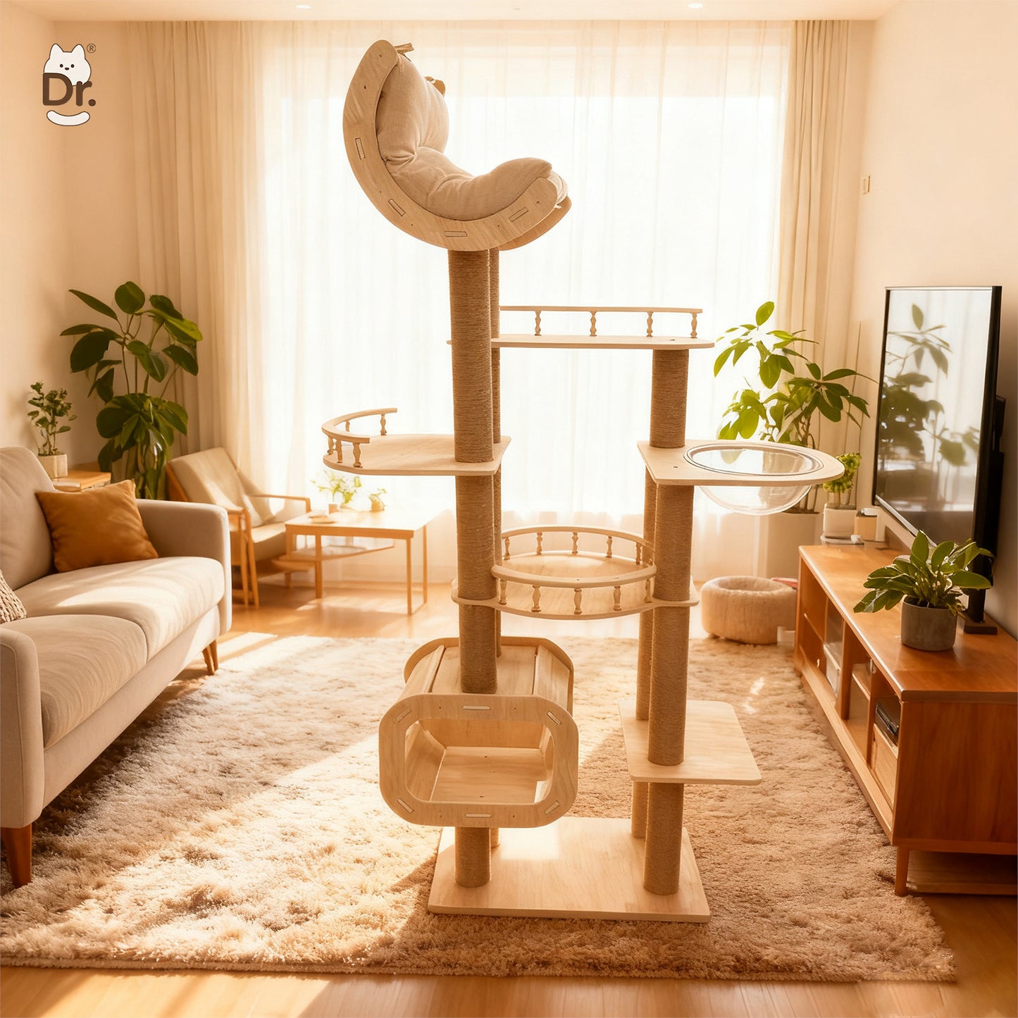 Large Solid Wood Cat Climbing Frame with Scratching Post
