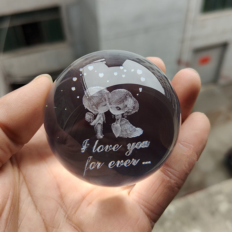 Laser Engraved Crystal Ball with Solar System and Galaxy Designs