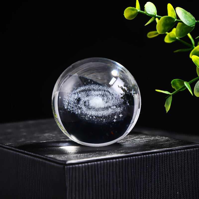 Laser Engraved Crystal Ball with Solar System and Galaxy Designs