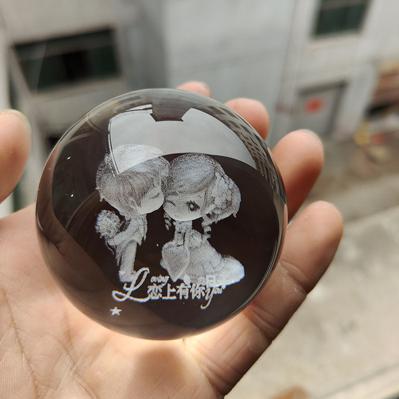 Laser Engraved Crystal Ball with Solar System and Galaxy Designs