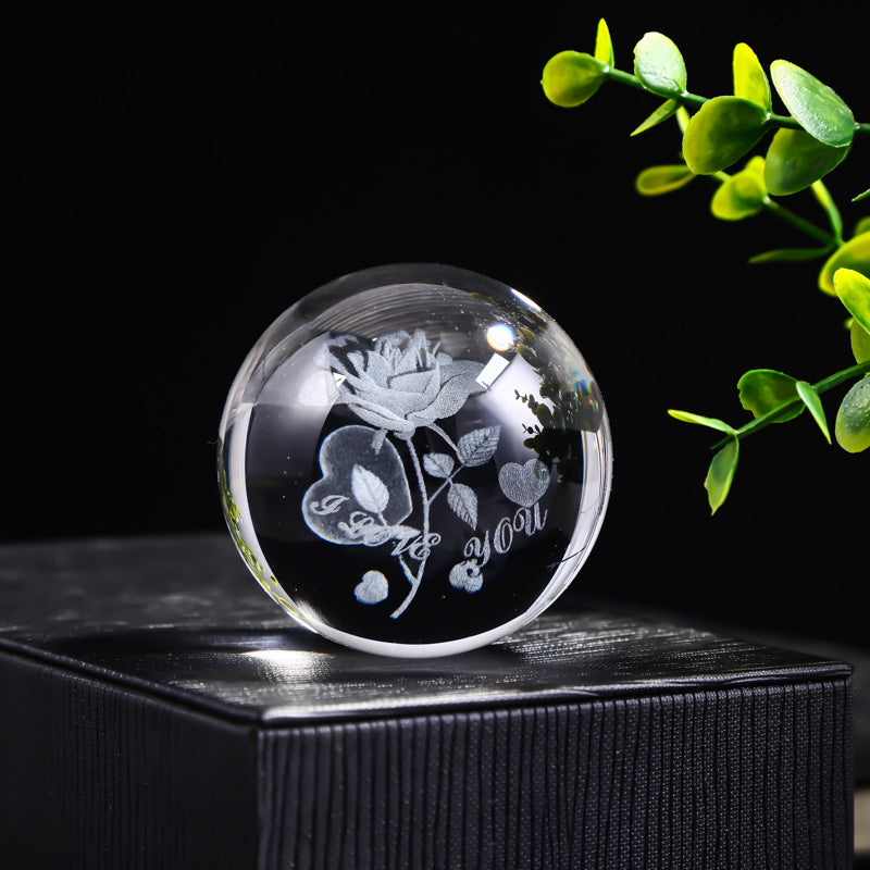 Laser Engraved Crystal Ball with Solar System and Galaxy Designs