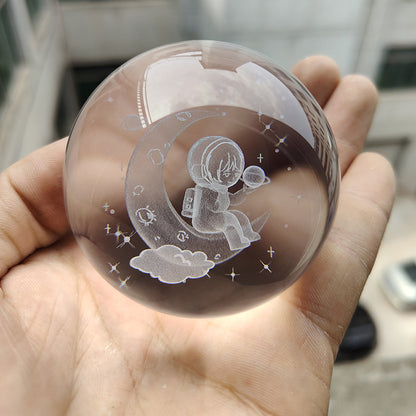 Laser Engraved Crystal Ball with Solar System and Galaxy Designs