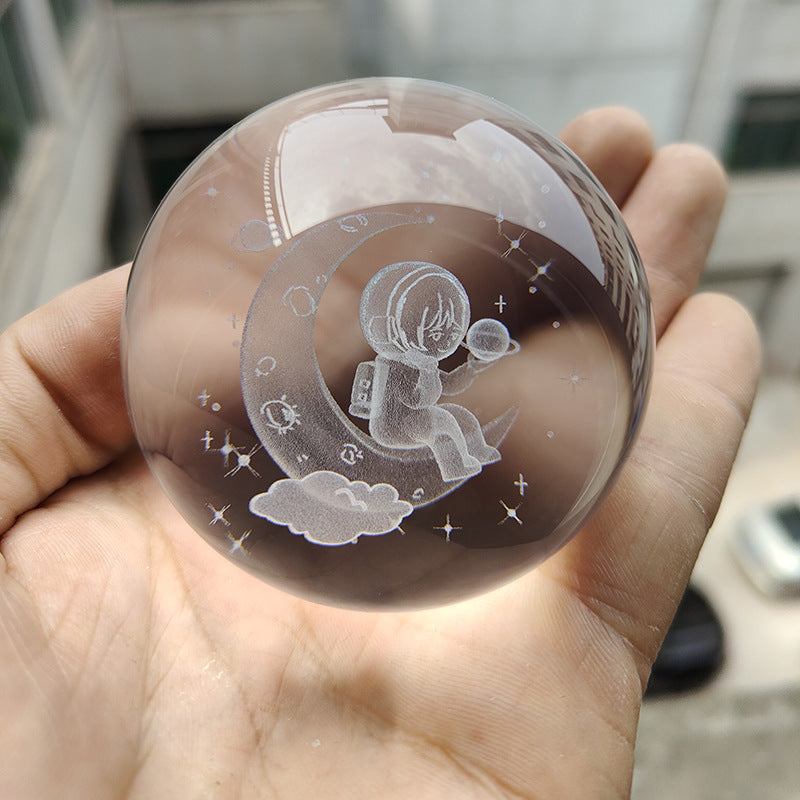 Laser Engraved Crystal Ball with Solar System and Galaxy Designs