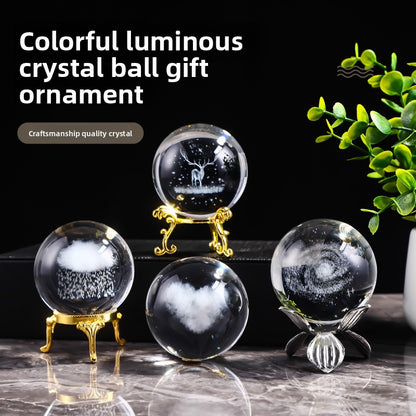 Laser Engraved Crystal Ball with Solar System and Galaxy Designs