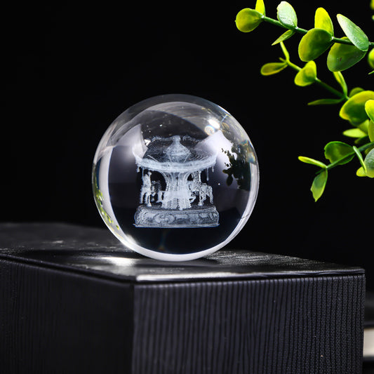 Laser Engraved Crystal Ball with Solar System and Galaxy Designs