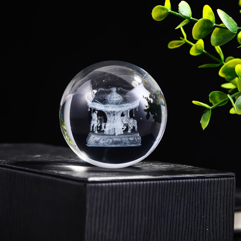 Laser Engraved Crystal Ball with Solar System and Galaxy Designs