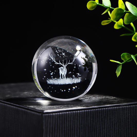 Laser Engraved Crystal Ball with Solar System and Galaxy Designs