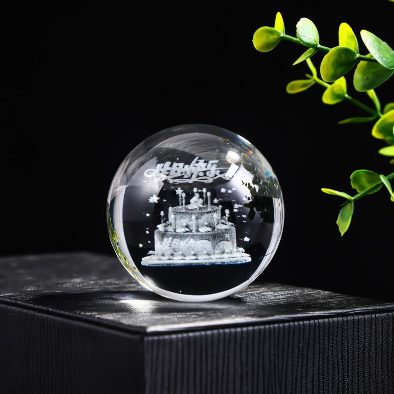 Laser Engraved Crystal Ball with Solar System and Galaxy Designs