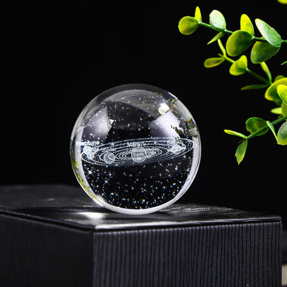 Laser Engraved Crystal Ball with Solar System and Galaxy Designs