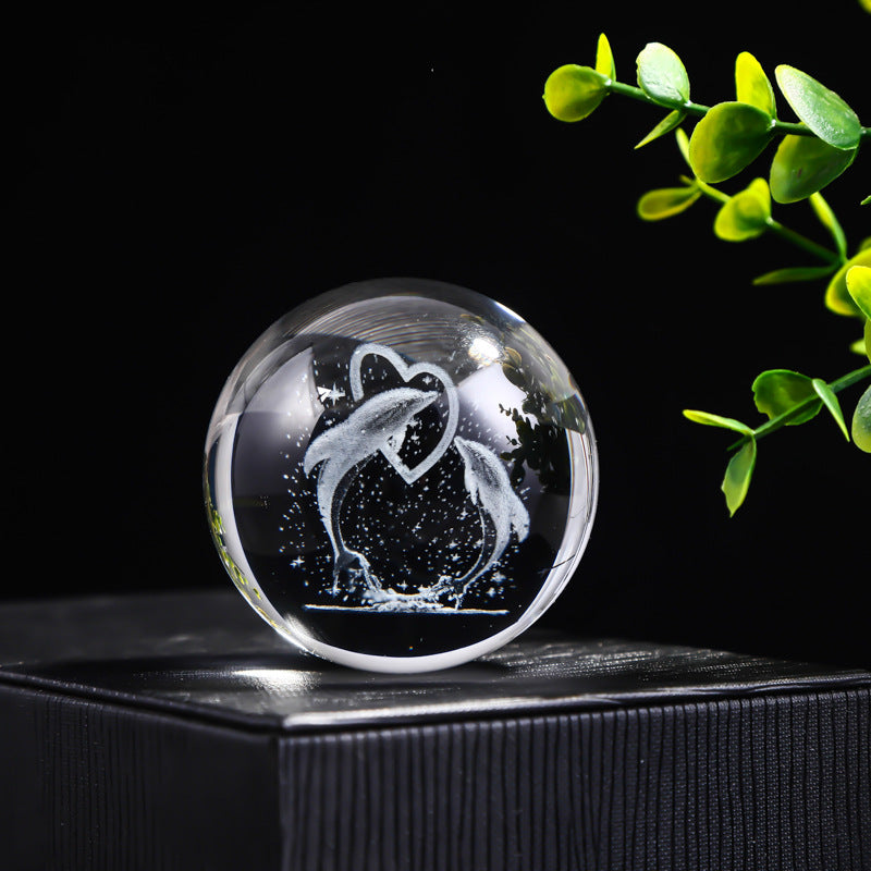Laser Engraved Crystal Ball with Solar System and Galaxy Designs
