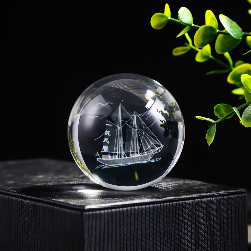 Laser Engraved Crystal Ball with Solar System and Galaxy Designs