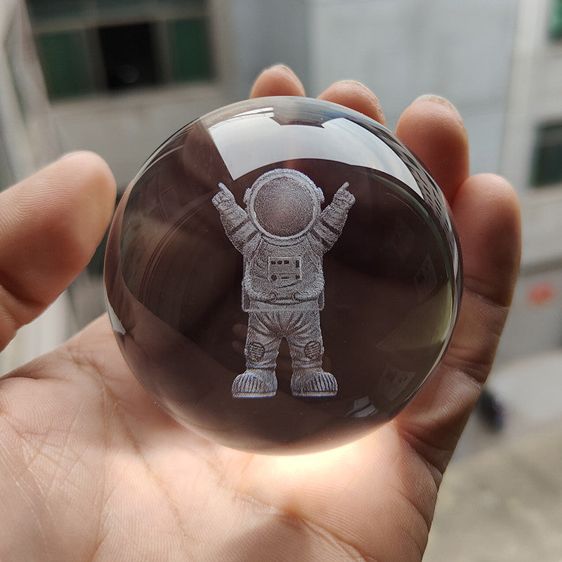 Laser Engraved Crystal Ball with Solar System and Galaxy Designs