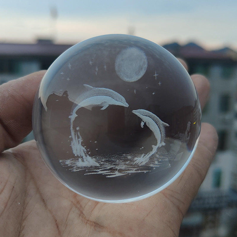 Laser Engraved Crystal Ball with Solar System and Galaxy Designs