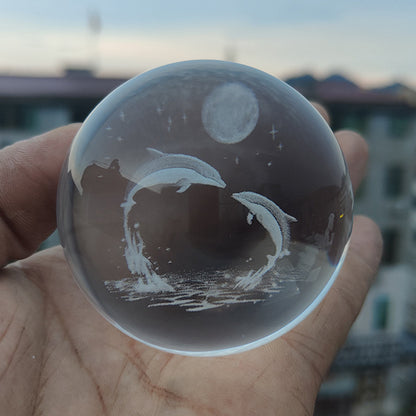 Laser Engraved Crystal Ball with Solar System and Galaxy Designs