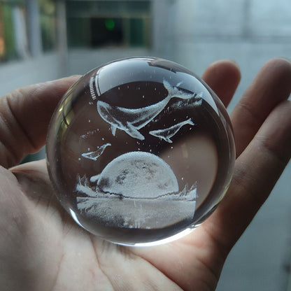 Laser Engraved Crystal Ball with Solar System and Galaxy Designs