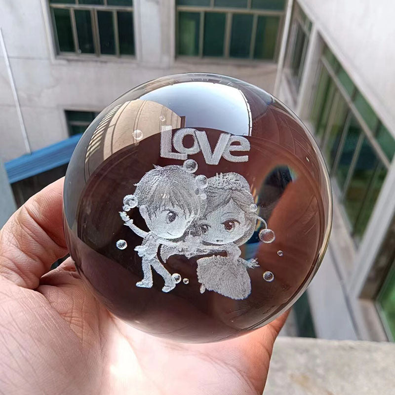 Laser Engraved Crystal Ball with Solar System and Galaxy Designs