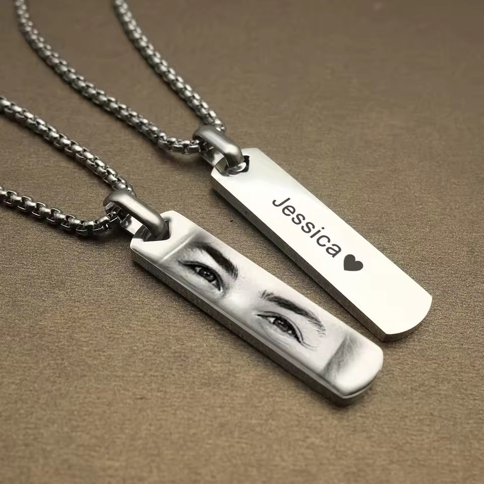 Laser Engraved Eye Design Stainless Steel Necklace