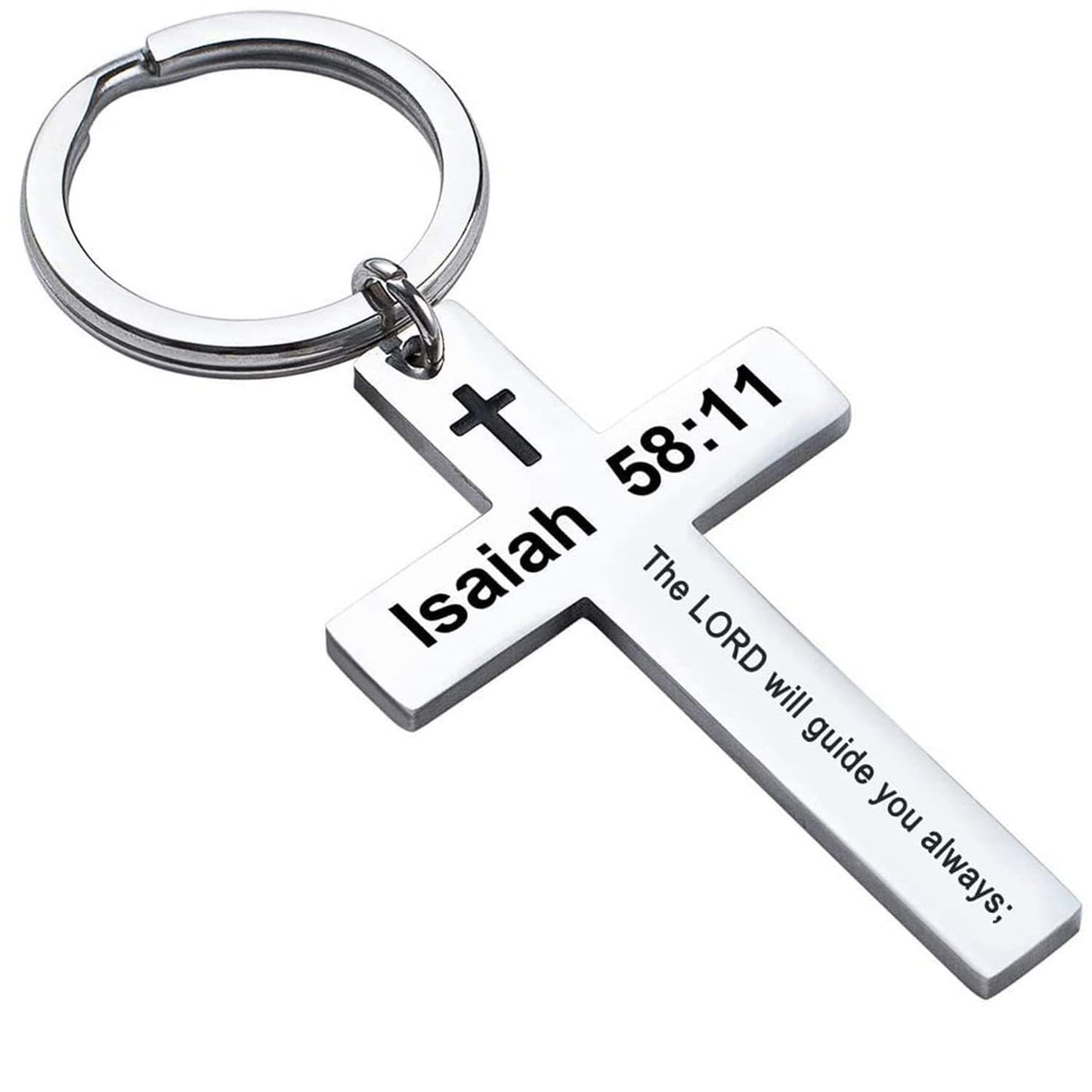 Laser Engraved Stainless Steel Cross Keychain with Biblical Quotes