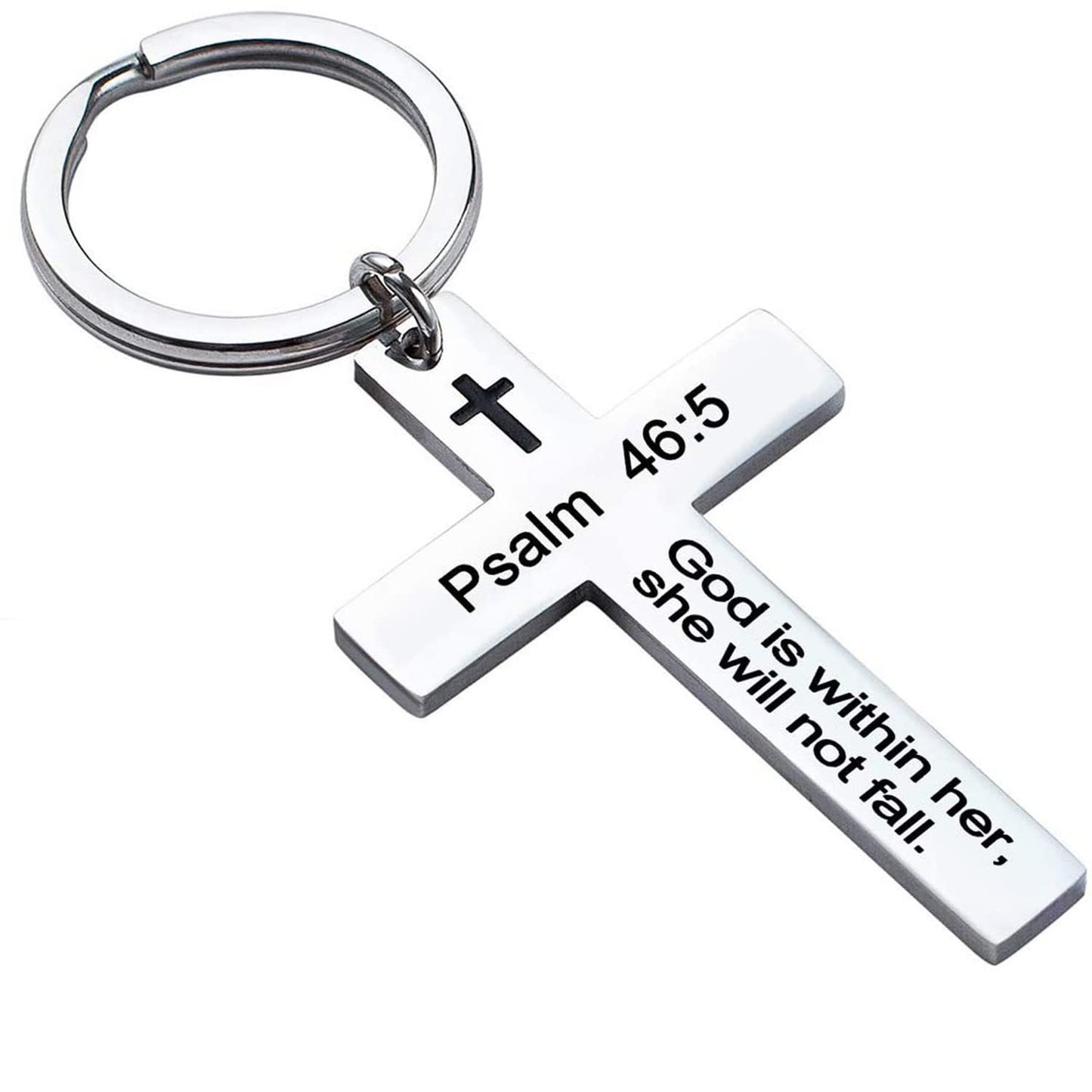 Laser Engraved Stainless Steel Cross Keychain with Biblical Quotes