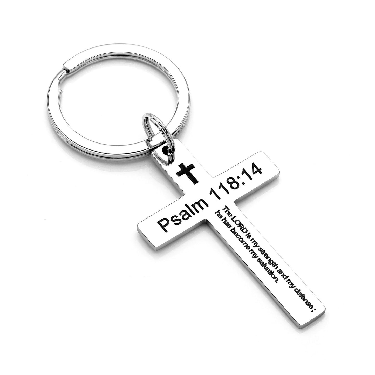 Laser Engraved Stainless Steel Cross Keychain with Biblical Quotes
