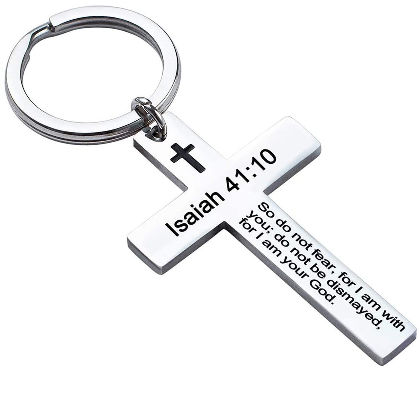 Laser Engraved Stainless Steel Cross Keychain with Biblical Quotes