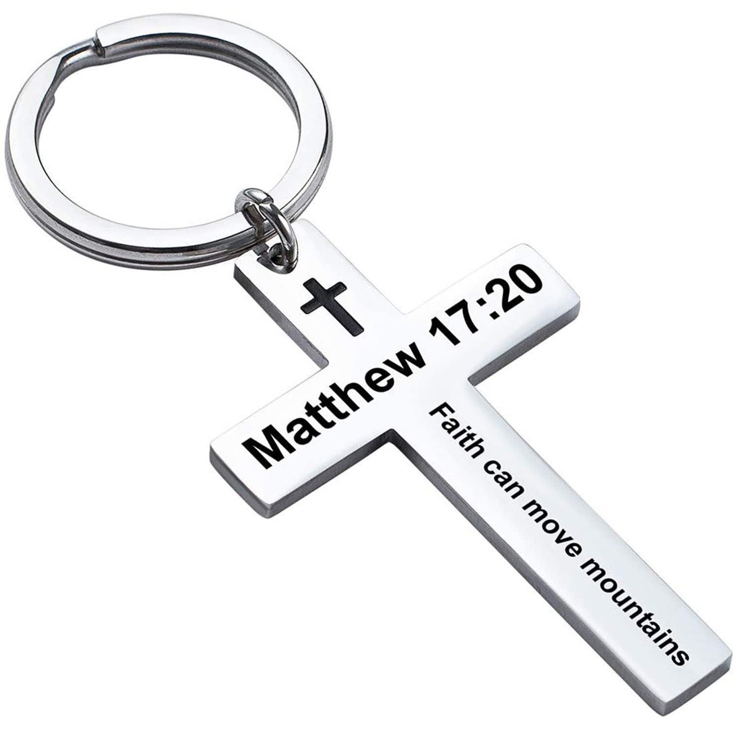 Laser Engraved Stainless Steel Cross Keychain with Biblical Quotes