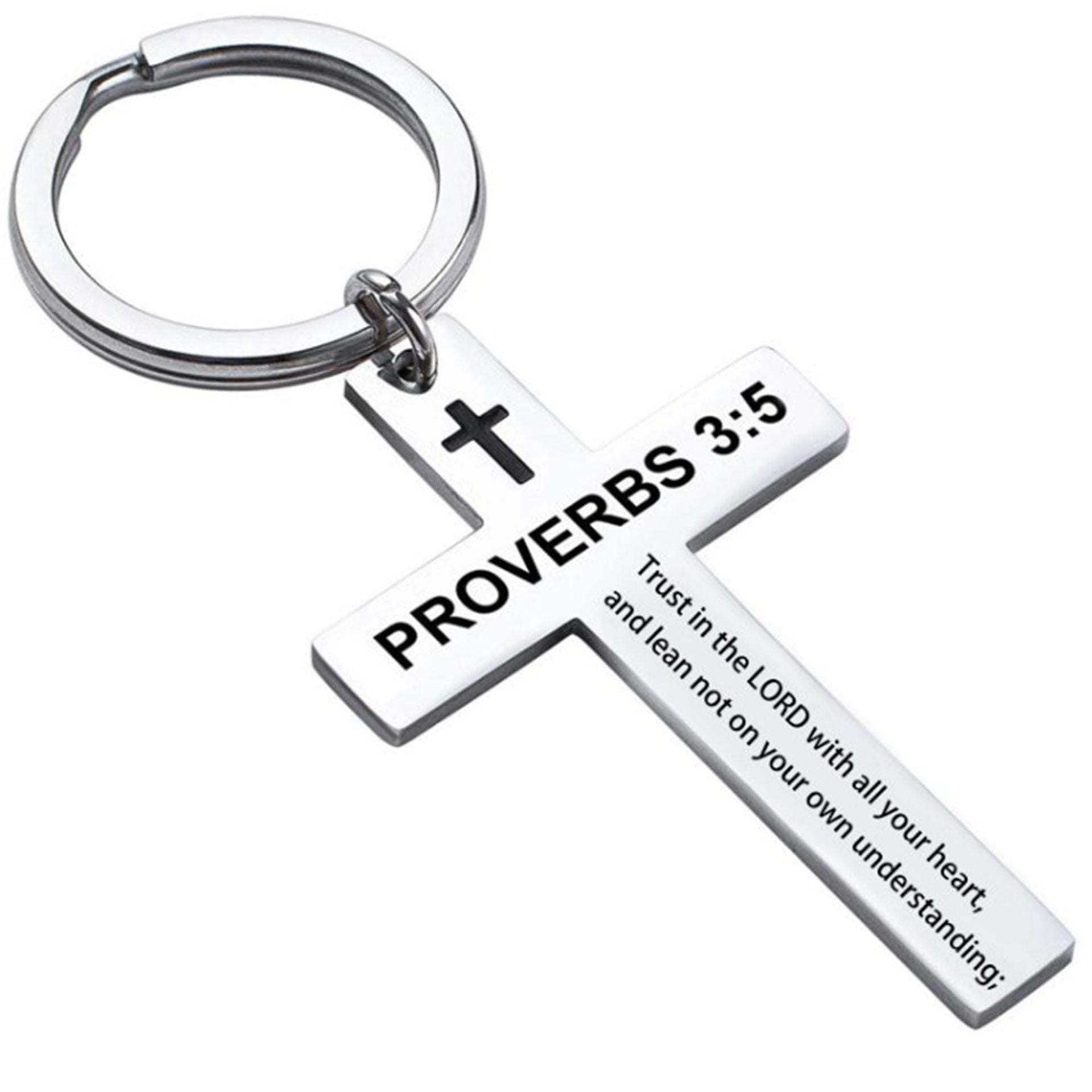 Laser Engraved Stainless Steel Cross Keychain with Biblical Quotes