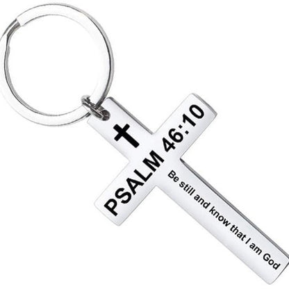 Laser Engraved Stainless Steel Cross Keychain with Biblical Quotes