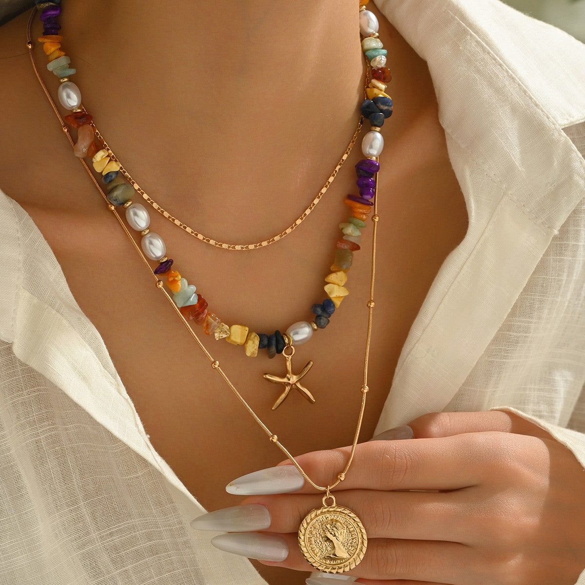 Layered Circular Pendant Necklace