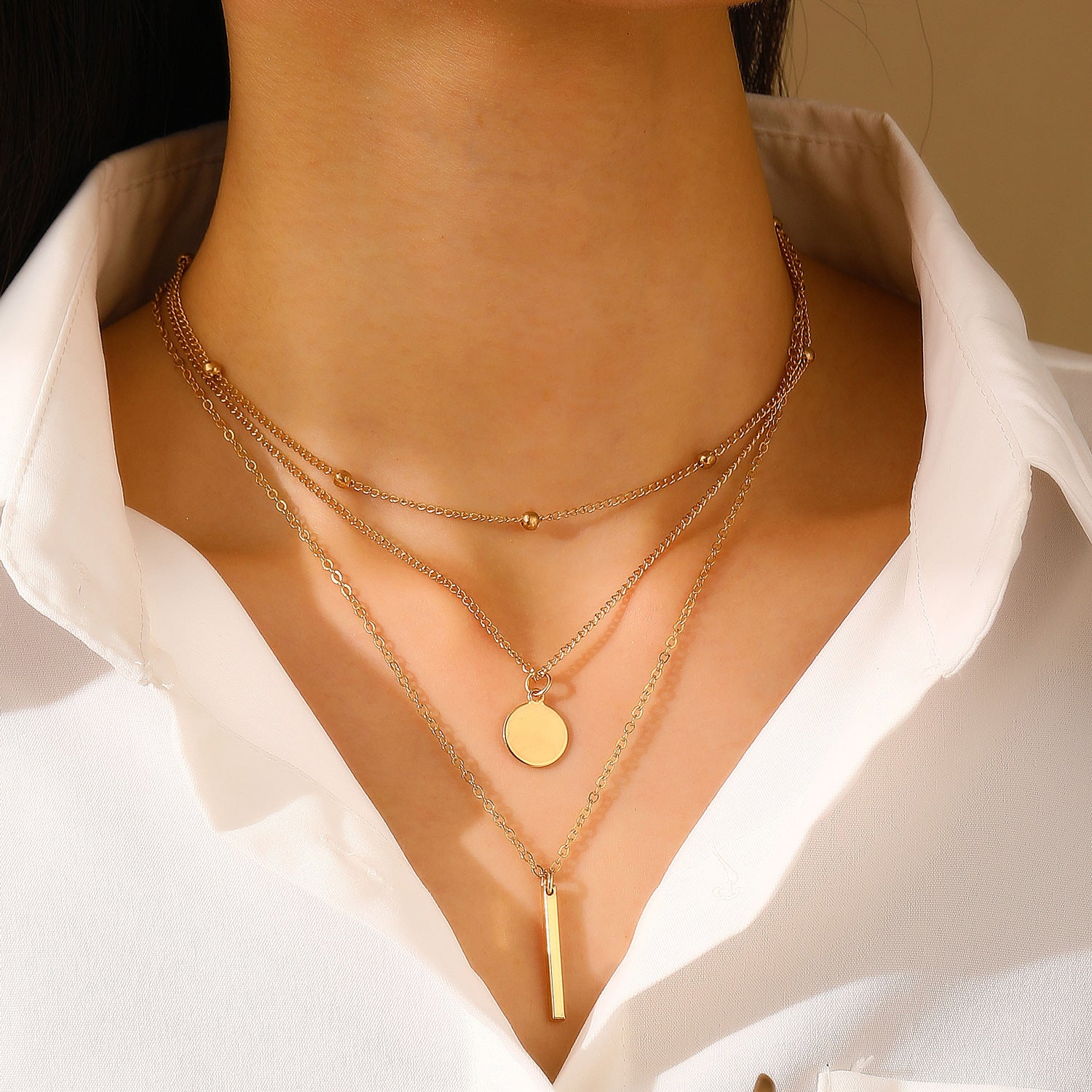 Layered Geometric Metal Necklace