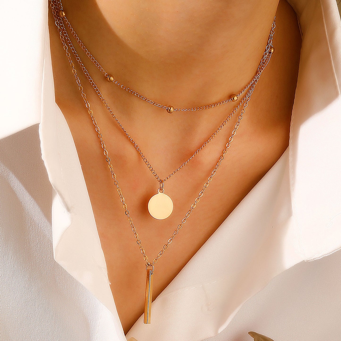 Layered Geometric Metal Necklace