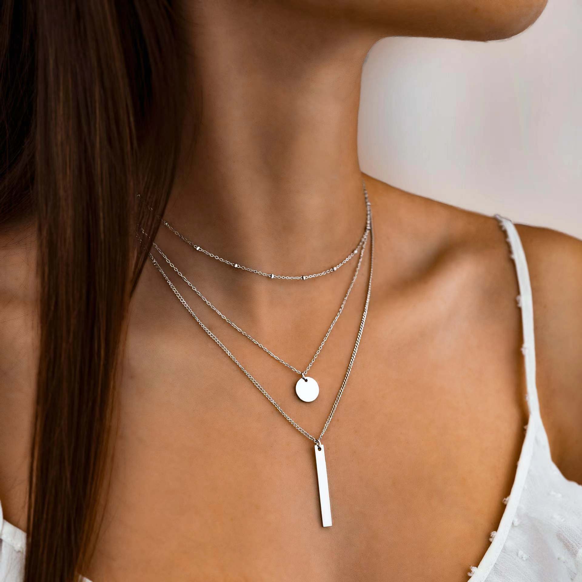 Layered Geometric Metal Necklace