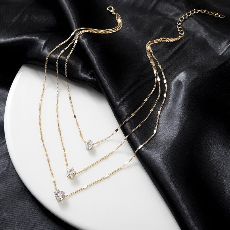 Layered Geometric Pendant Alloy Necklace