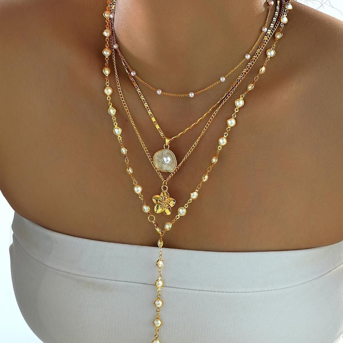 Layered Pearl Shell Pendant Necklace