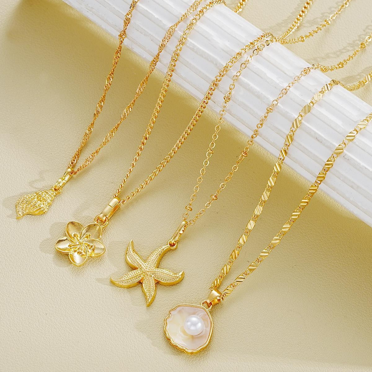 Layered Pearl Shell Pendant Necklace