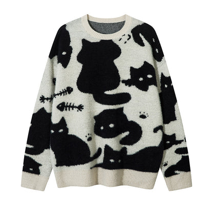 Lazy Hollowed-Out Graffiti Knit Sweater