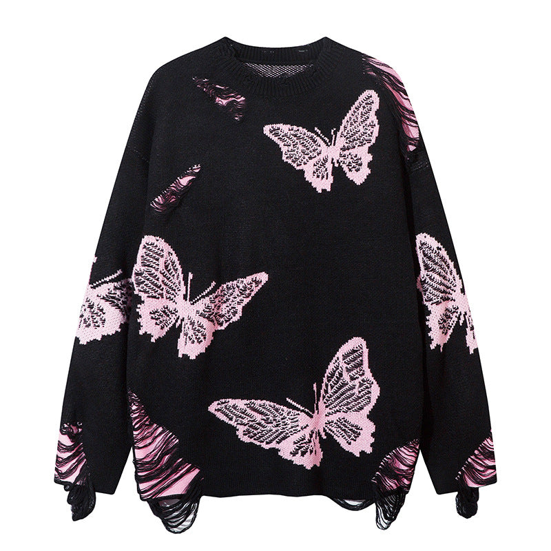 Lazy Hollowed-Out Graffiti Knit Sweater