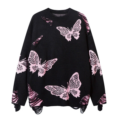 Lazy Hollowed-Out Graffiti Knit Sweater