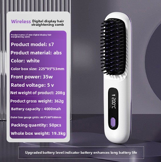 LCD Display USB Rechargeable Ceramic Hair Straightener Comb