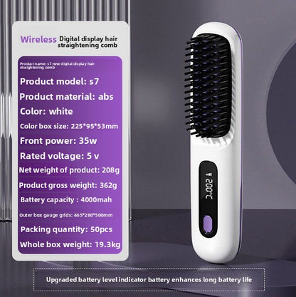 LCD Display USB Rechargeable Ceramic Hair Straightener Comb