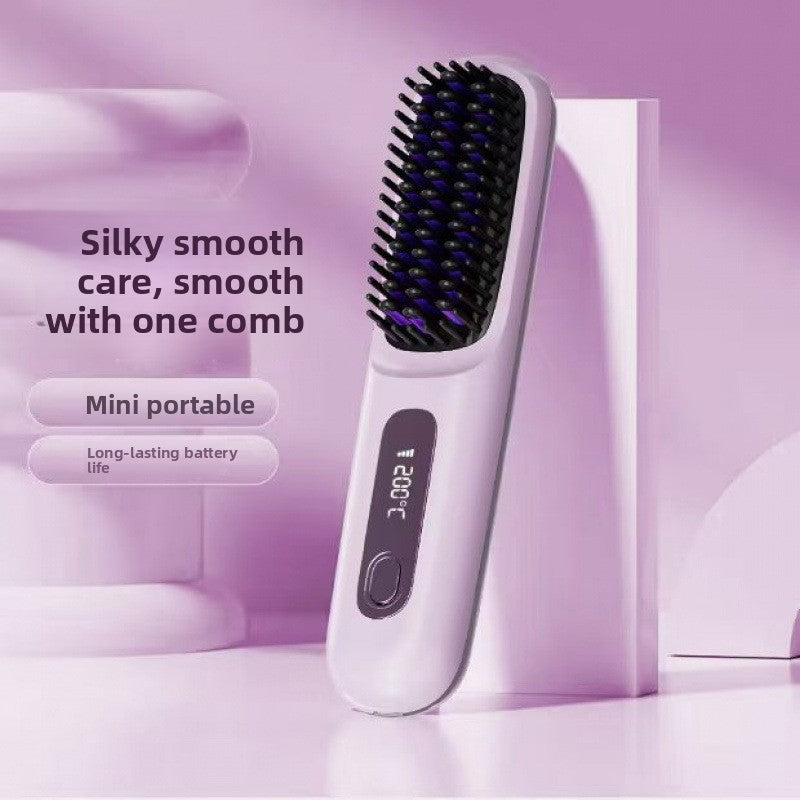 LCD Rechargeable Hair Straightening Comb with Ceramic Heating