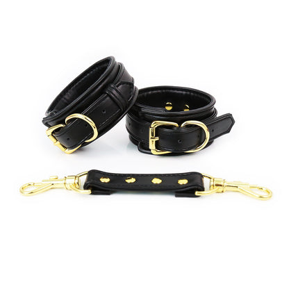 LE leather handcuffs and leg irons with chains