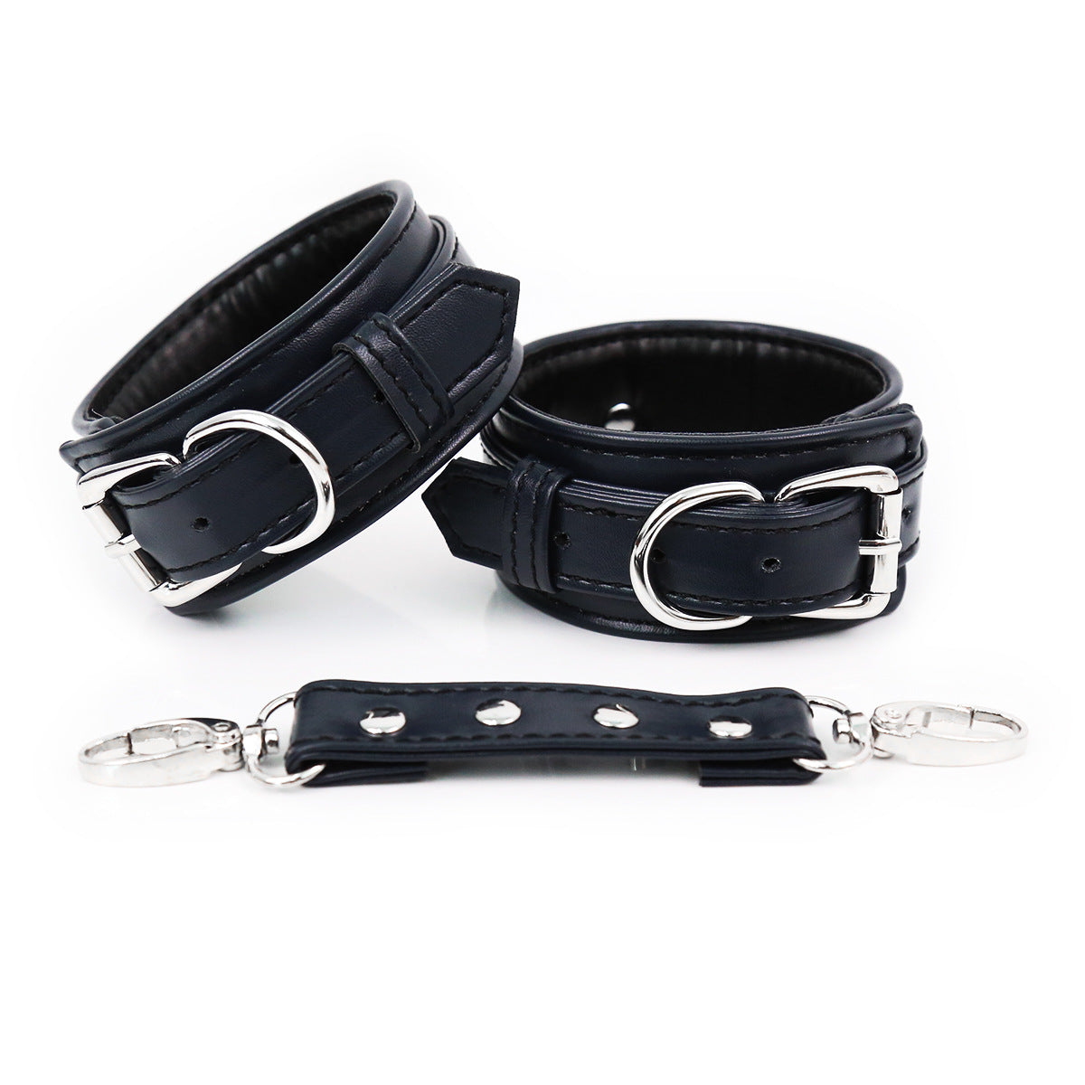 LE leather handcuffs and leg irons with chains