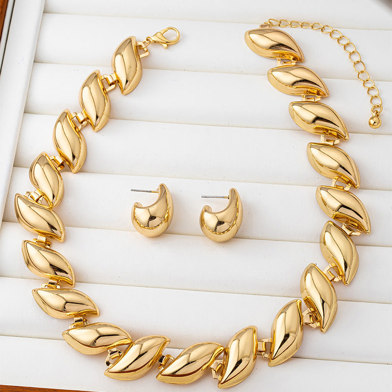 Leaf Necklace and Water Drop Earring Set