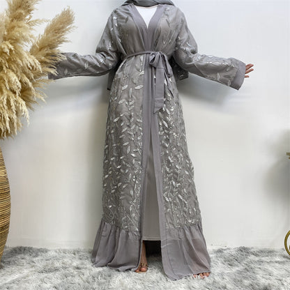 Leaf-patterned sequined robe
