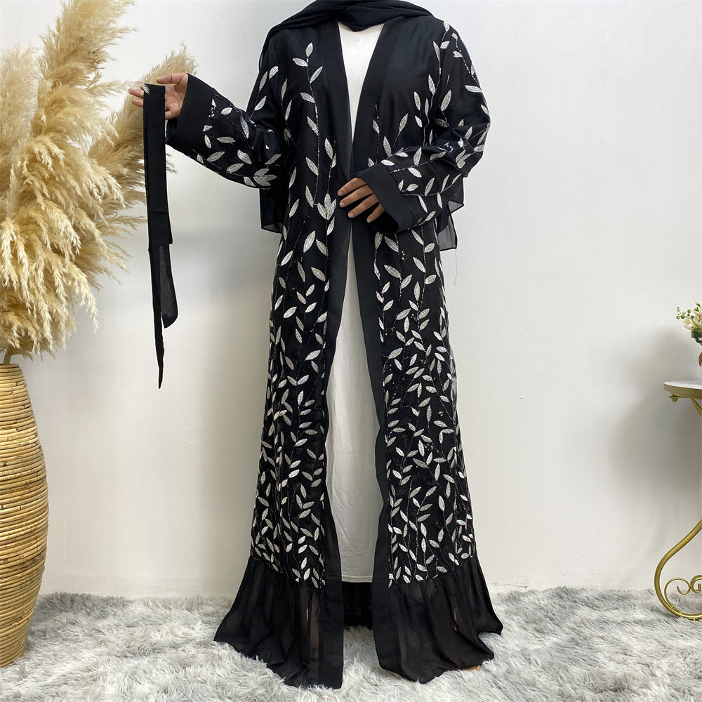 Leaf-patterned sequined robe